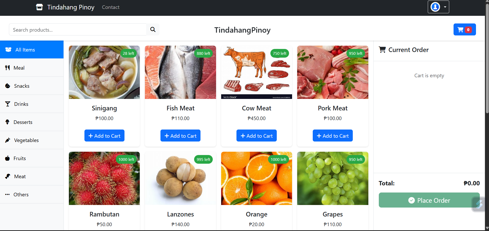 Tindahang Pinoy Main Interface