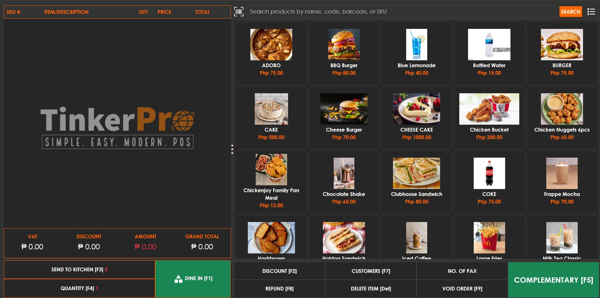 F&B Resto POS System Main Interface